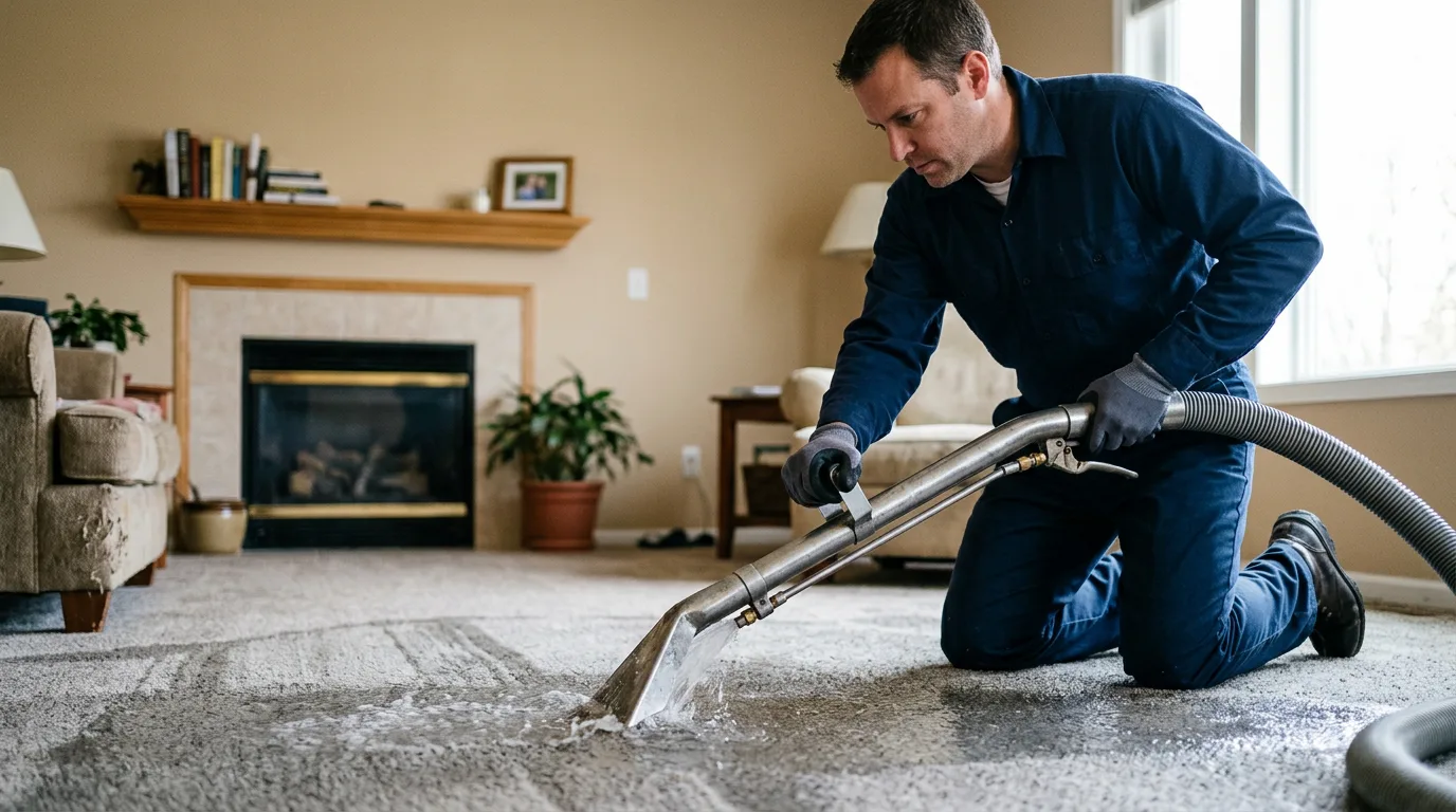 Water damage restoration technician working near Wetmore, KS